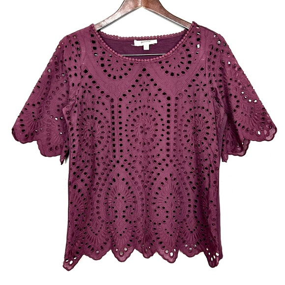 Anthropologie Porridge Eyelet Lace Top Women’s Size S Scalloped Hem Boho Flutter - Picture 1 of 7